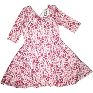 Dot Dot Smile Girls 5 6 Pink Petals Rose White Ballerina Twirl Dress V-Neck NWT